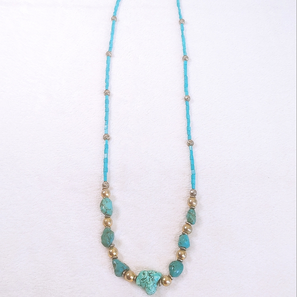 Turquoise and Gold Beaded Necklace